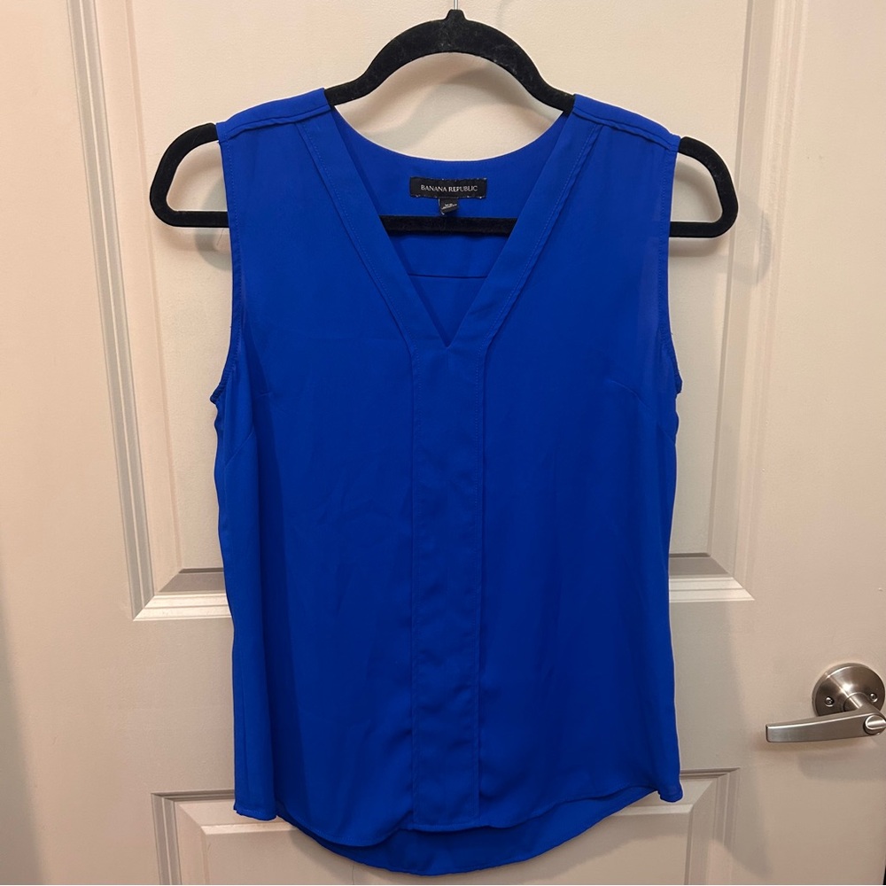 Banana Republic Cobalt Blue V-Neck Sleeveless Blouse